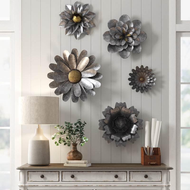 Birch Lane™ 5 Piece Galvanized Metal Flower Hanging Wall Décor Set